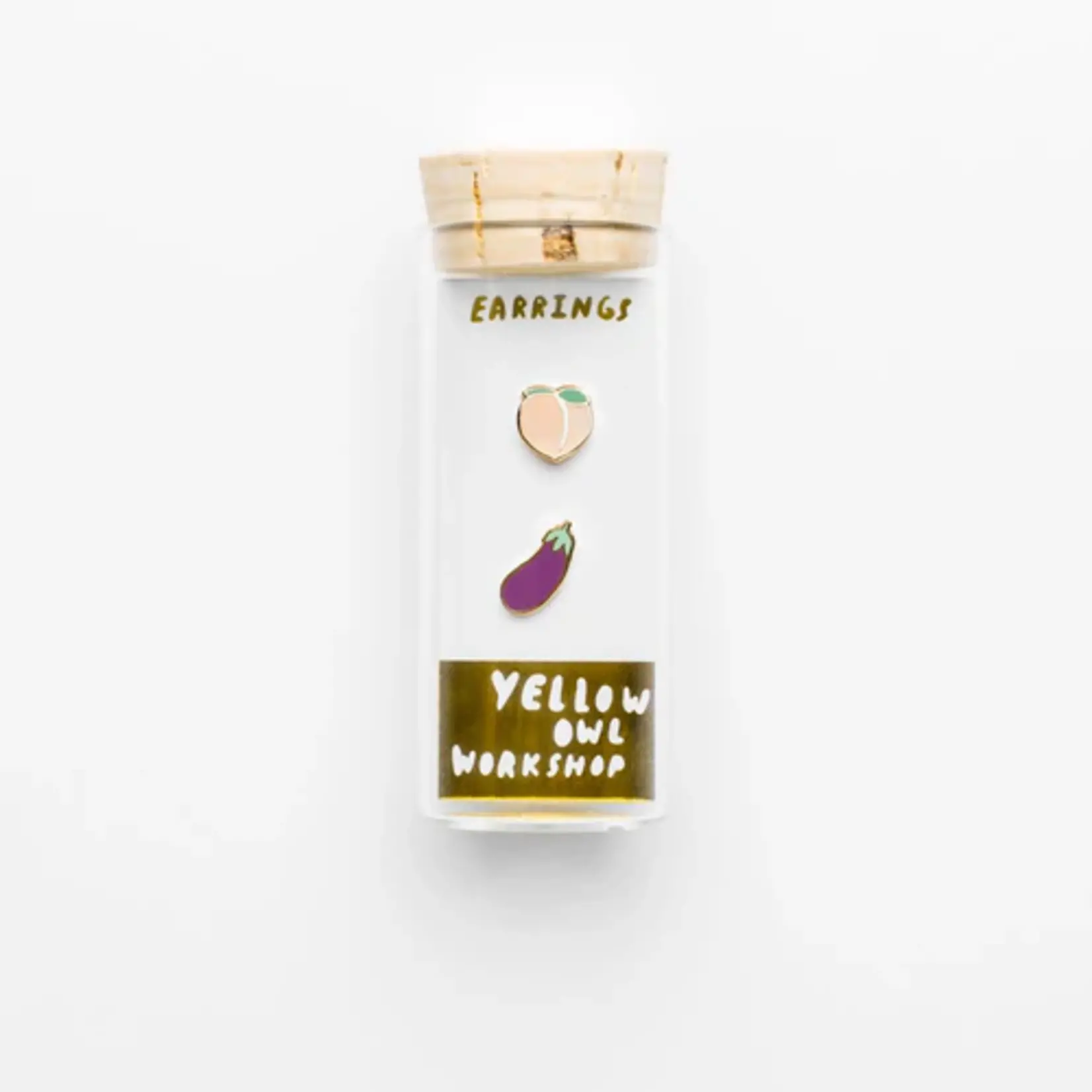 Yellow Owl Post Earrings - Peach + Eggplant
