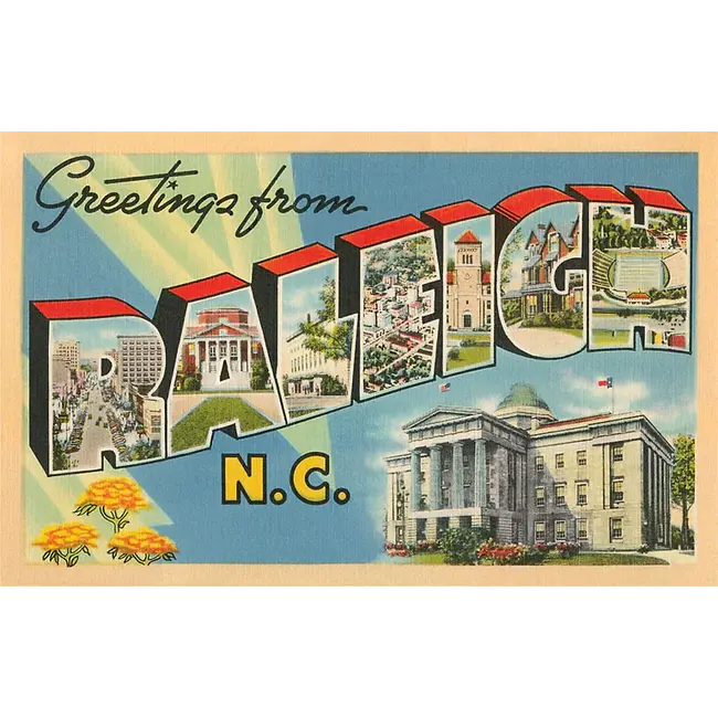 Found Image Postcard - Greetings from Raleigh (Blue)