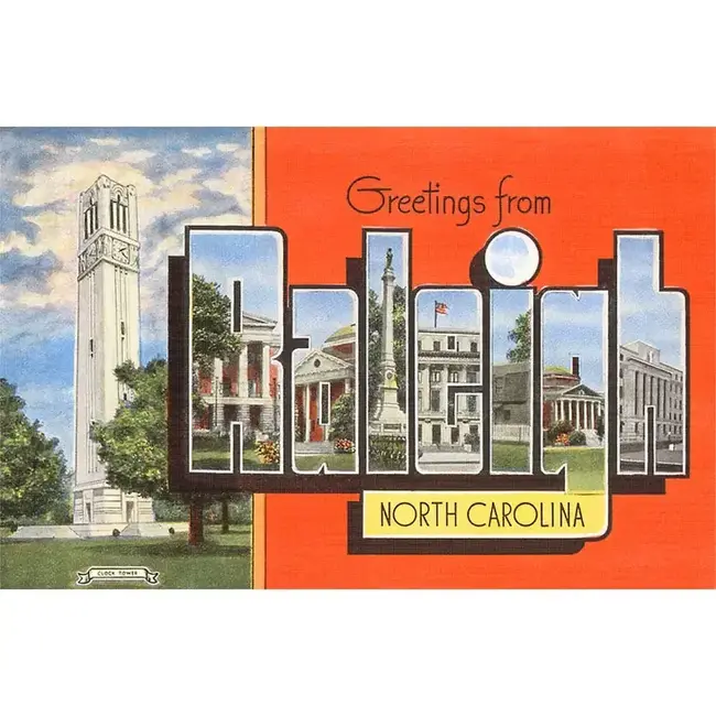 Found Image Sticker - Greetings from Raleigh (Red)