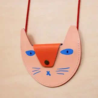 Cat Pocket Purse - Pale Pink/Orange