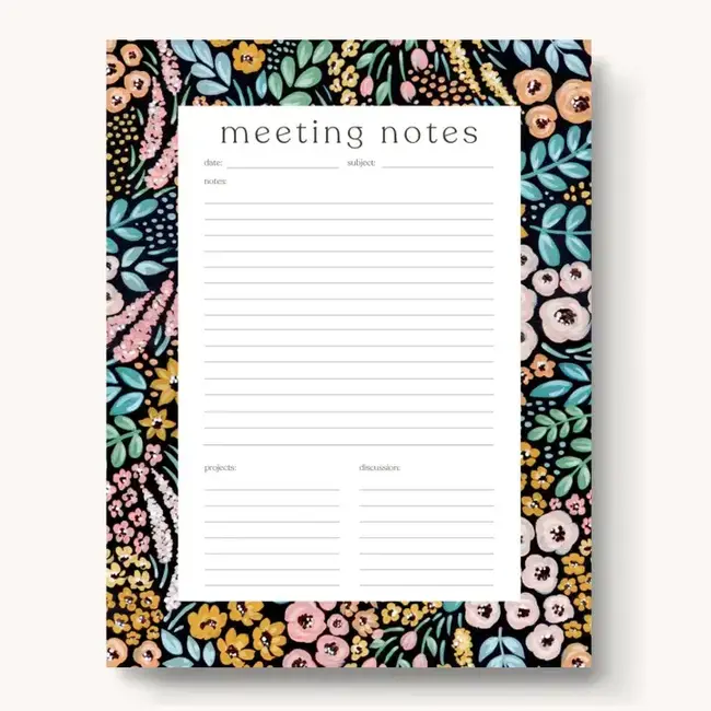 Elyse Breanne Design Black Floral Meeting Notes Notepad