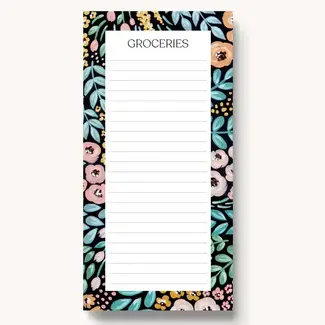 Elyse Breanne Design Black Floral Magnetic Grocery List Notepad