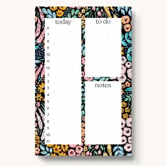 Elyse Breanne Design Black Floral Hourly Daily Planner Notepad