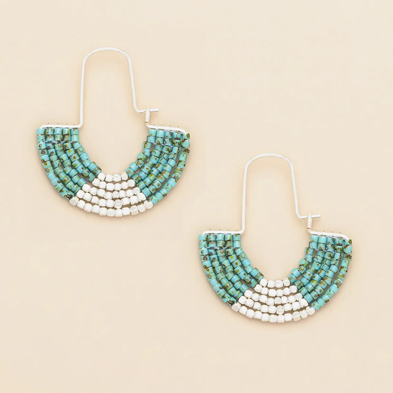 Chromacolor Miyuki U-Hoop Earrings - Speckled Turq/Silver