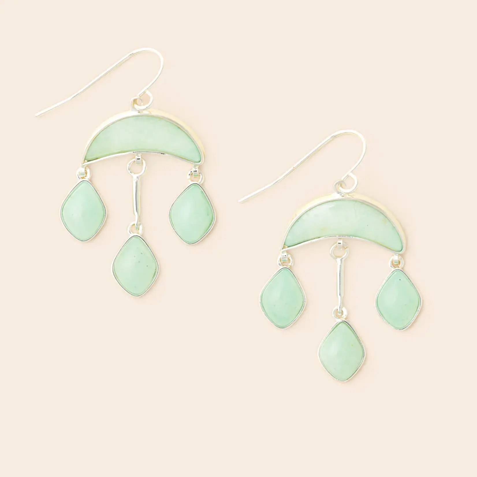 Stone Crescent Drop Earrings - Amazonite/Silver