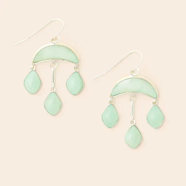 Stone Crescent Drop Earrings - Amazonite/Silver