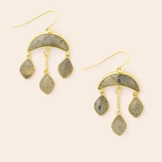Stone Crescent Drop Earrings - Labradorite/Gold