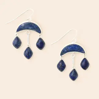 Stone Crescent Drop Earrings - Lapis/Silver
