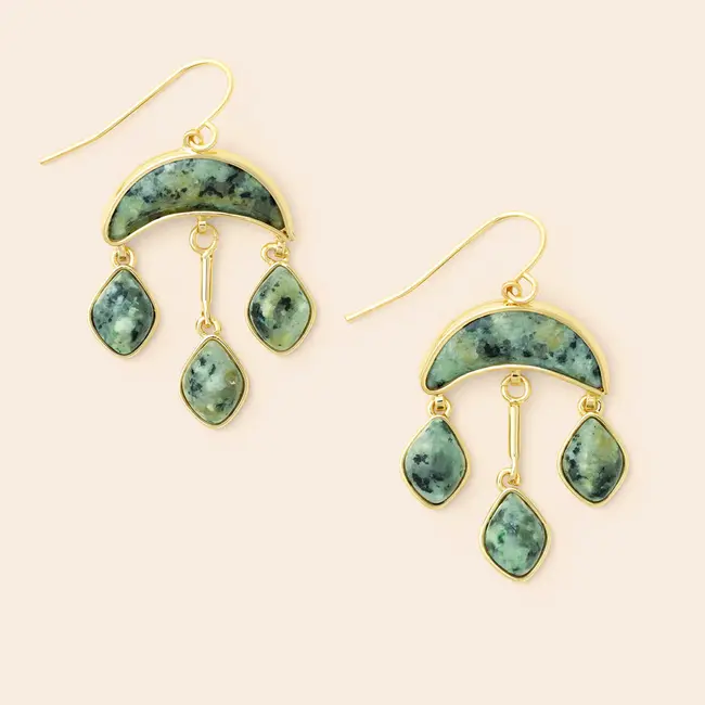Stone Crescent Drop Earrings - African Turq/Gold