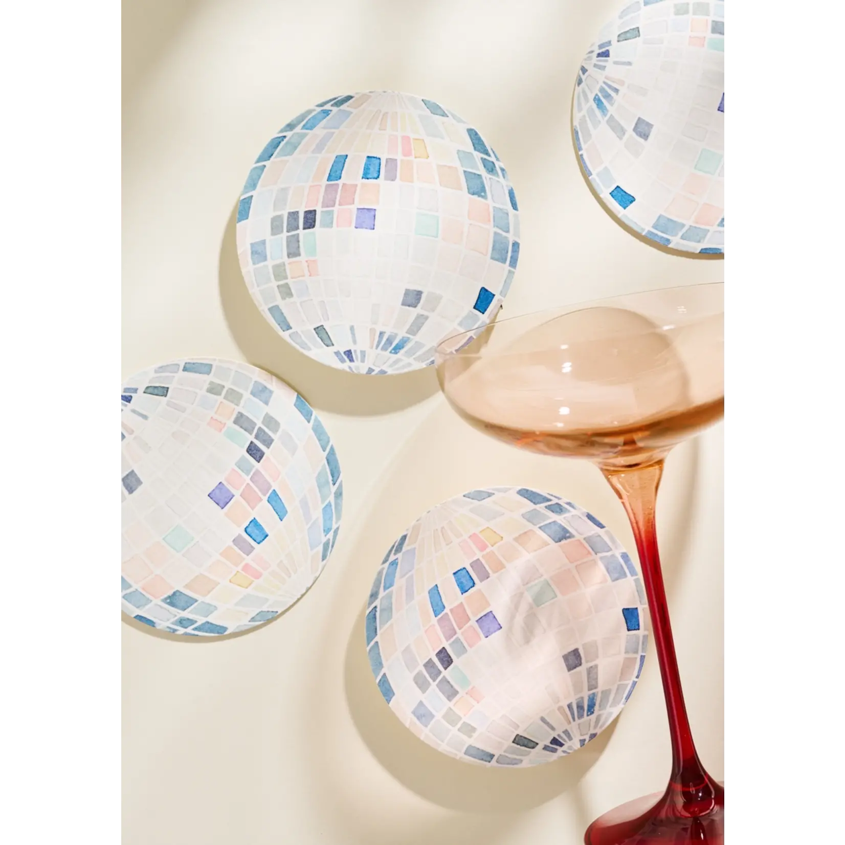 Reusable Chipboard Coaster Set (4) -  Mirror Ball Disco