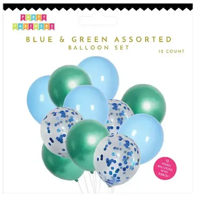 Assorted Balloon Set (12) - Blue & Green