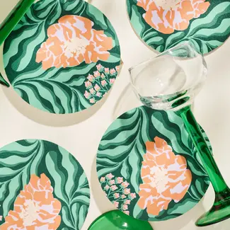 One & Only Paper Glitch Floral Reusable Chipboard Coaster Set (4)