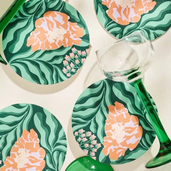 One & Only Paper Reusable Chipboard Coaster Set (4) -  Glitch Floral