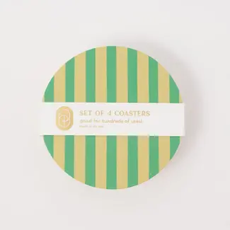 One & Only Paper Reusable Coaster Set (4) -  Verde Green Lime Stripe