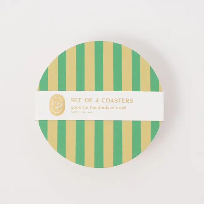 One & Only Paper Reusable Coaster Set (4) -  Verde Green Lime Stripe