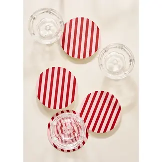 One & Only Paper Reusable Coaster Set (4) -  Pink Maroon Stripe
