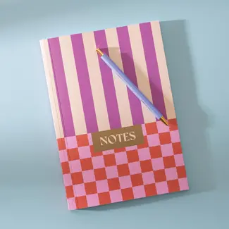 Lay Flat Lined Notebook - Checks & Stripes