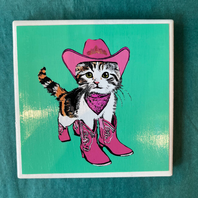 Amy May Pop Art Pink Pony Cat Coaster