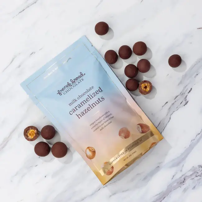 French Broad Chocolate Milk Chocolate Covered Caramelized Hazelnuts 6oz