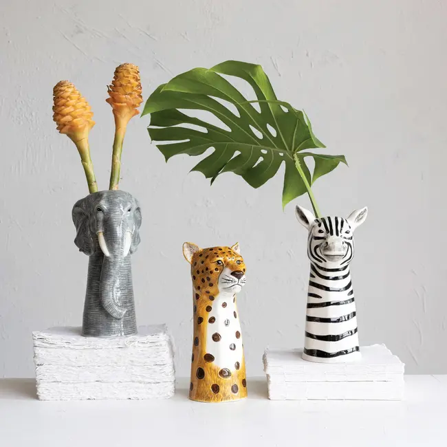 Hand-Painted Stoneware Cheetah Vase