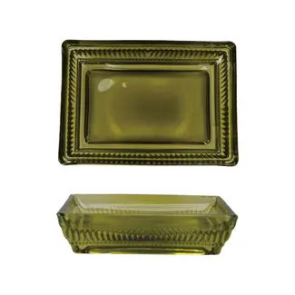 Olive Green Pressed Glass Soap Dish