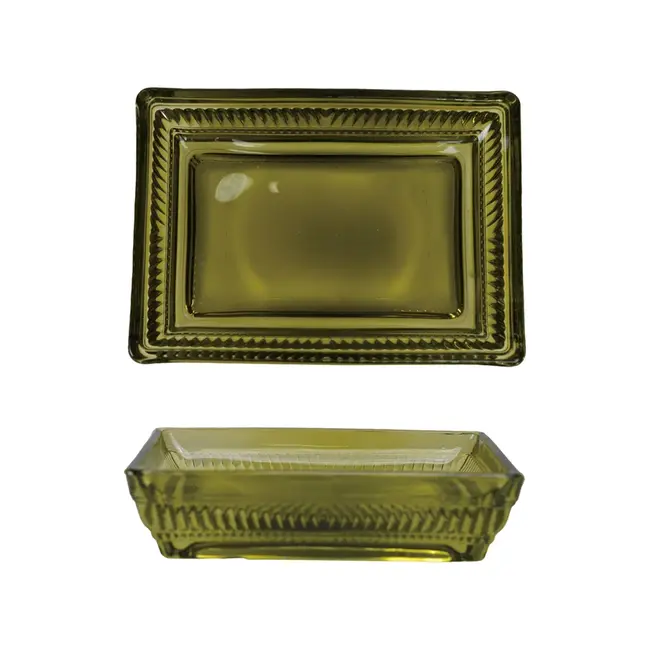 Olive Green Pressed Glass Soap Dish