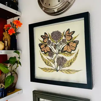 Needlebone Monarch and Milkweed Print 12x12