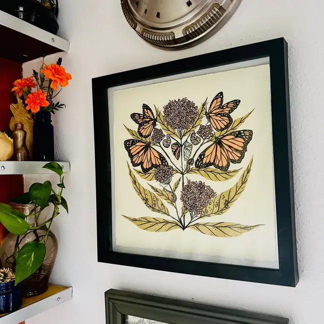 Needlebone Monarch and Milkweed Print 12x12