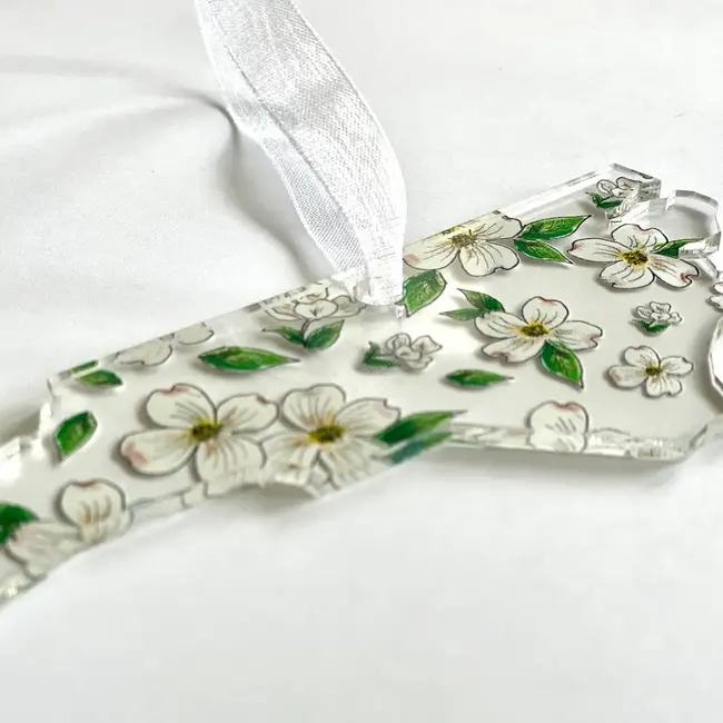 The Write Occasion Calligraphy State of NC Shaped Ornament w/Dogwood