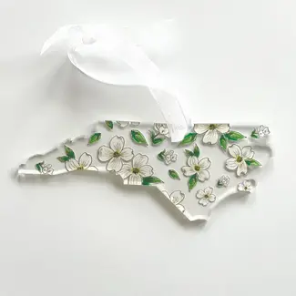 The Write Occasion Calligraphy State of NC Shaped Ornament w/Dogwood The Write Occasion Calligraphy State of NC Shaped Ornament w/Dogwood