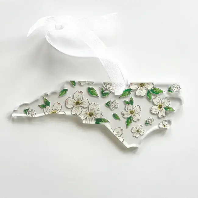 The Write Occasion Calligraphy State of NC Shaped Ornament w/Dogwood