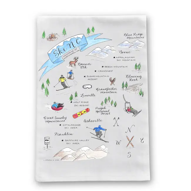 The Write Occasion Calligraphy Ski NC Tea Towel