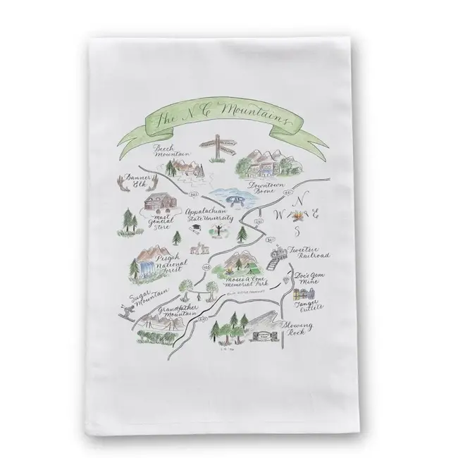 The Write Occasion Calligraphy NC Mountains Map Tea Towel