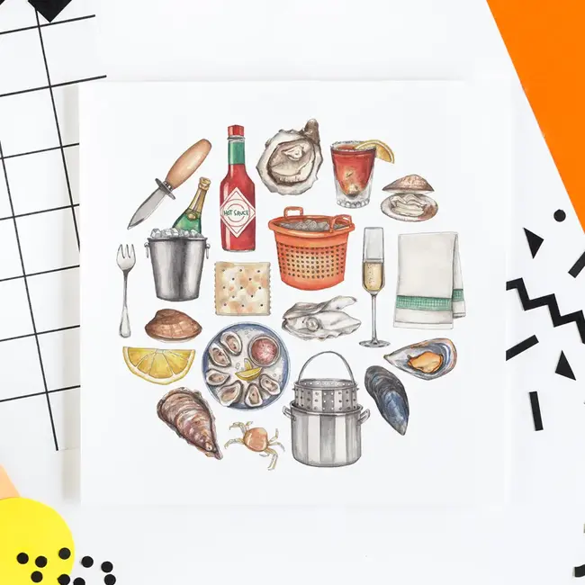 Green Blanky Studio Oyster Icon Watercolor Print 12 x 12"