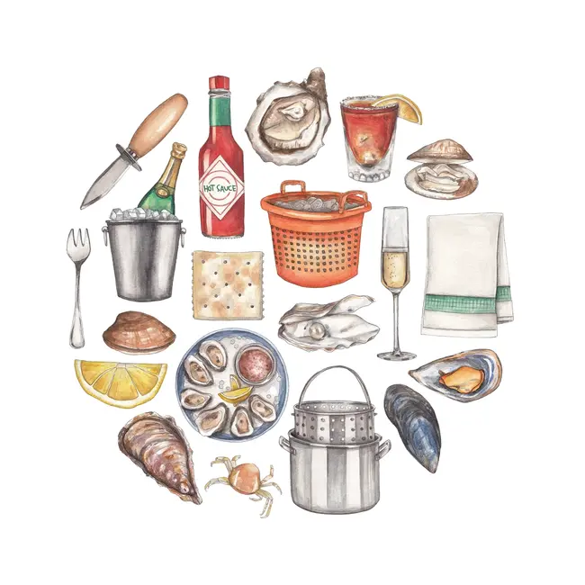 Green Blanky Studio Oyster Icon Watercolor Print 12 x 12"