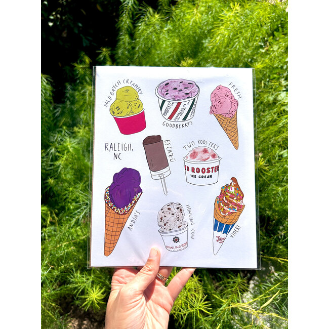 Lindsay's Paperworks Ice Creams of Raleigh Art Print 8x10