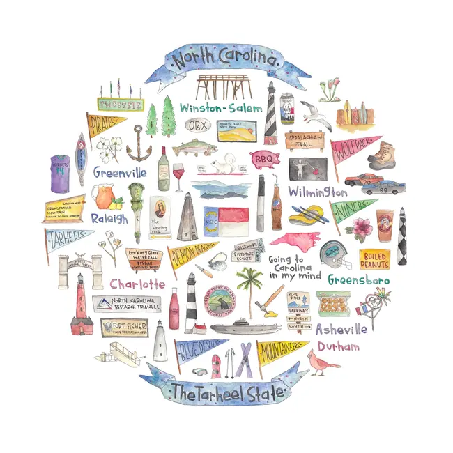 Green Blanky Studio North Carolina Icon Watercolor Print 12 x 12"