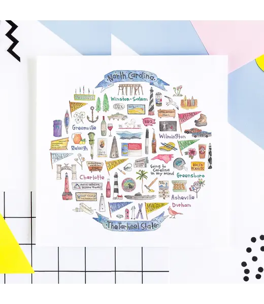 Green Blanky Studio North Carolina Icon Watercolor Print 12 x 12"