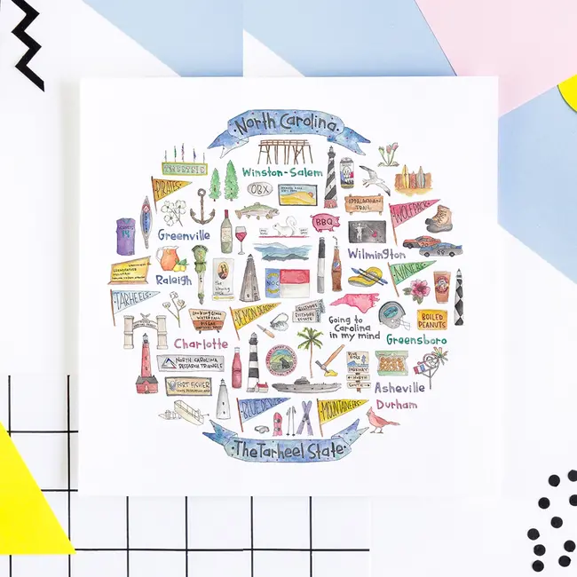 Green Blanky Studio North Carolina Icon Watercolor Print 12 x 12"