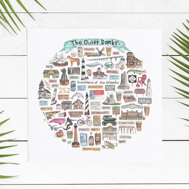 Green Blanky Studio The Outer Banks Icon Watercolor Print 12 x 12"