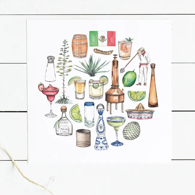 Green Blanky Studio Tequila Icon Watercolor Print 12 x 12"