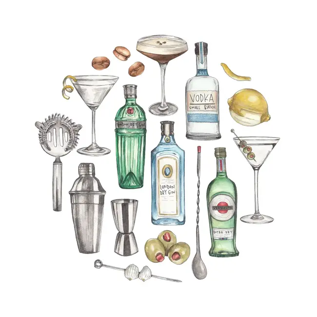 Green Blanky Studio Martini Icon Watercolor Print 12 x 12"