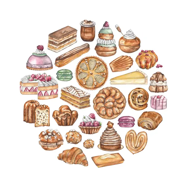 Green Blanky Studio French Pastries Watercolor Print 12 x 12"