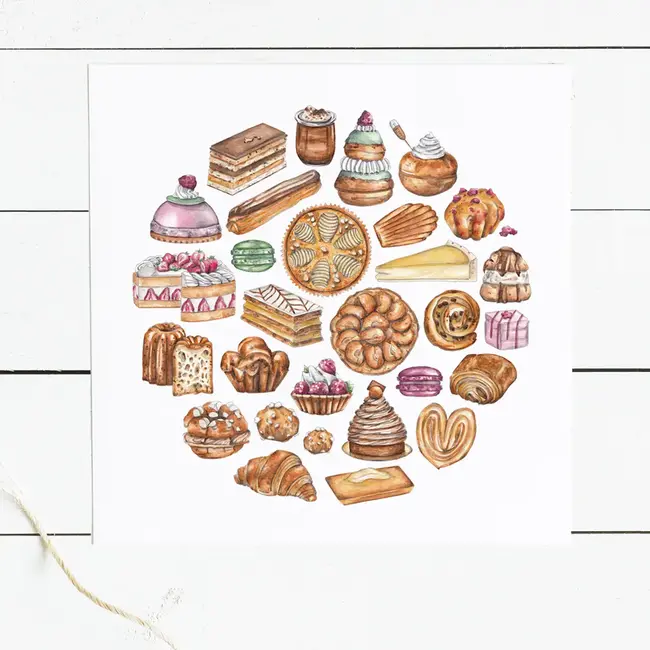 Green Blanky Studio French Pastries Watercolor Print 12 x 12"