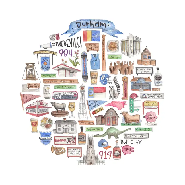 Green Blanky Studio Durham Icon Watercolor Print 12 x 12"