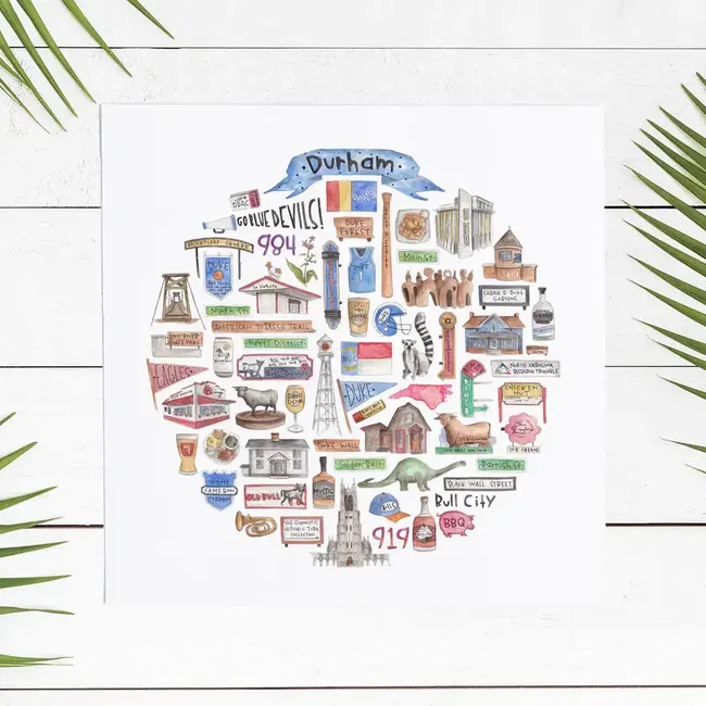 Green Blanky Studio Durham Icon Watercolor Print 12 x 12"
