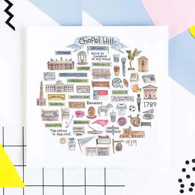 Green Blanky Studio Chapel Hill Icon Watercolor Print 12 x 12"