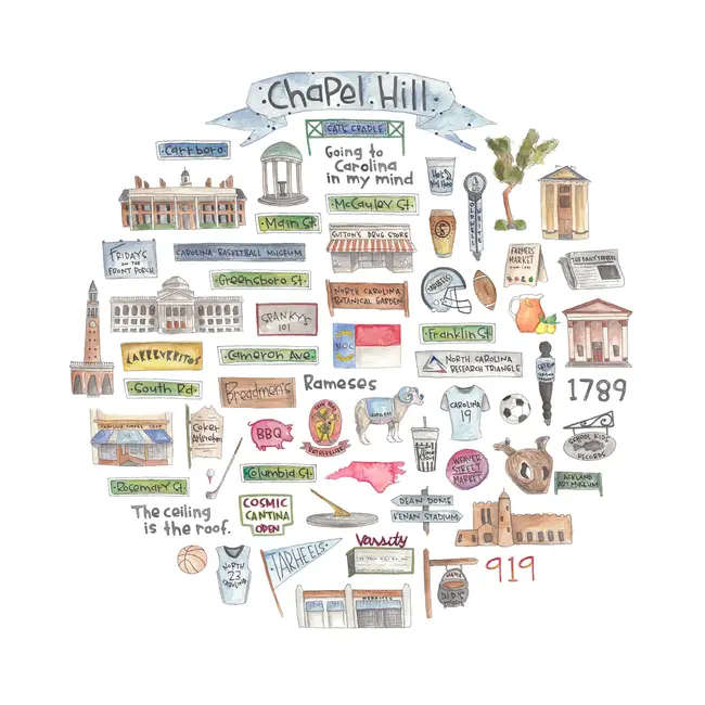 Green Blanky Studio Chapel Hill Icon Watercolor Print 12 x 12"