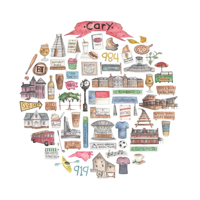 Green Blanky Studio Cary Icon Watercolor Print 12 x 12"