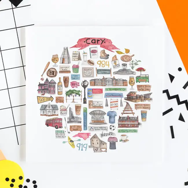 Green Blanky Studio Cary Icon Watercolor Print 12 x 12"